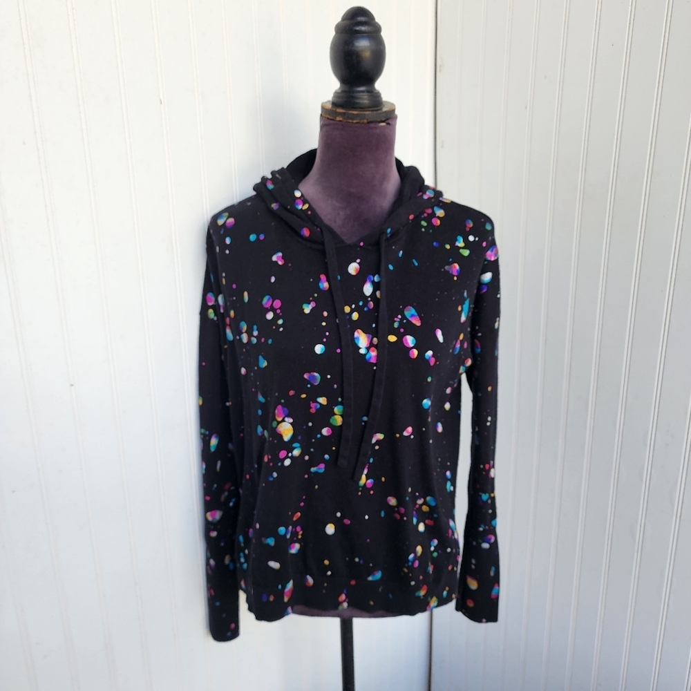 J. Society Black Splatter Colorful Knit Hoodie Sweater Womens Beach Cotton M